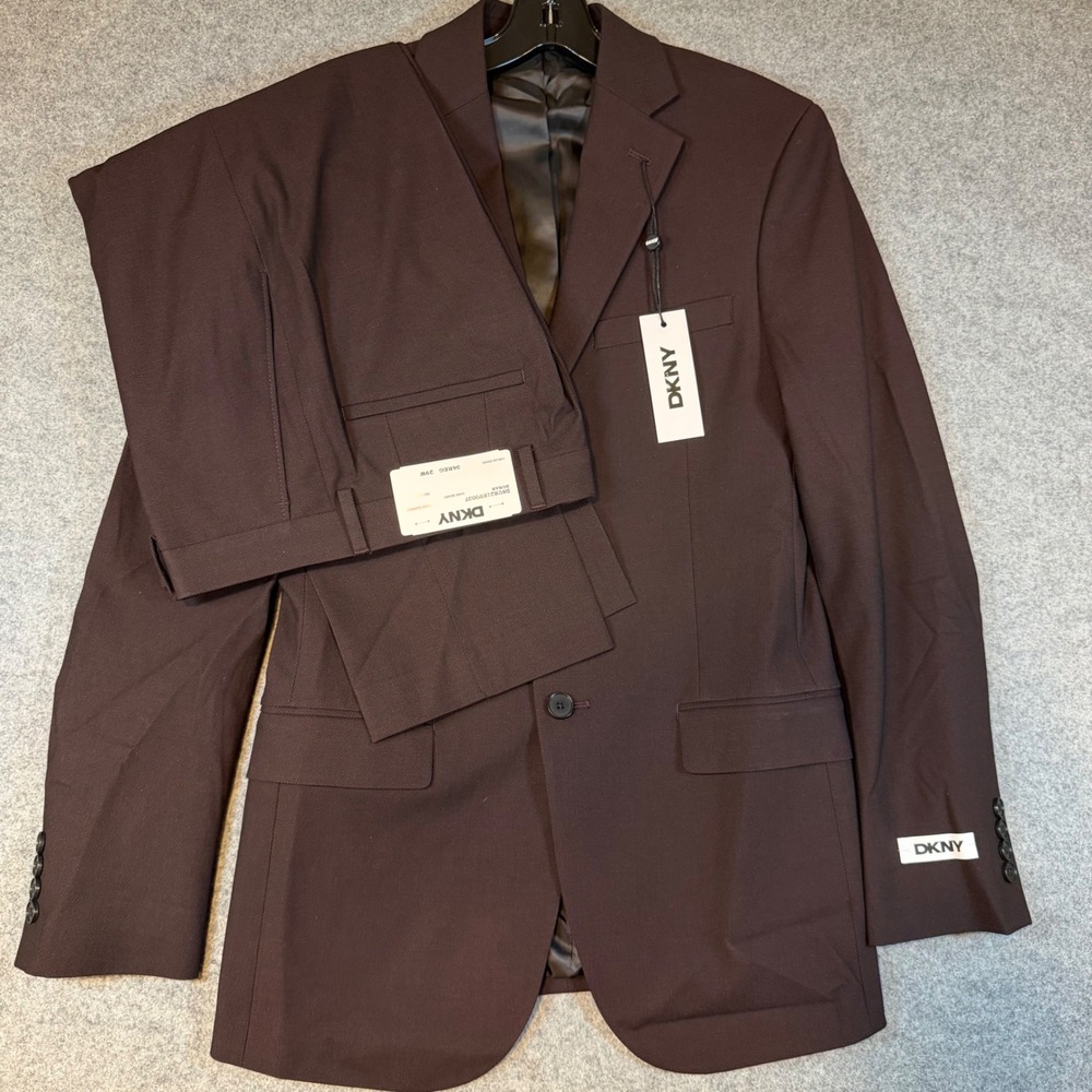 DKNY Duran Men Suit 36R 29W Dark Berry Brown 2-Piece Slim Fit DNUR218W0037 NEW